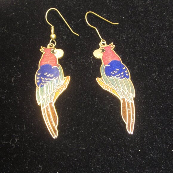 Vintage Cloisonne Parrot Earrings - Picture 3 of 3